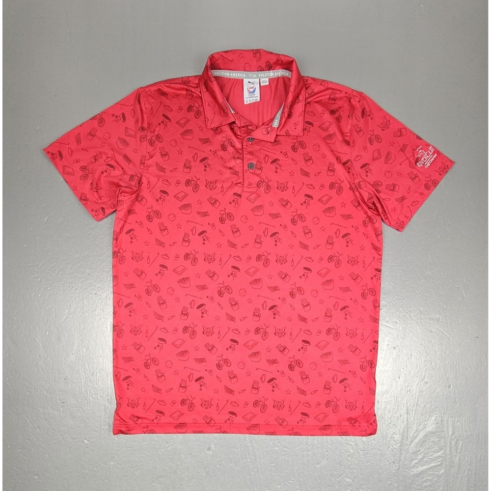 Puma Volition Polo Shirt Mens Medium Red Block Party‎ AOP River Cut Golf Course
